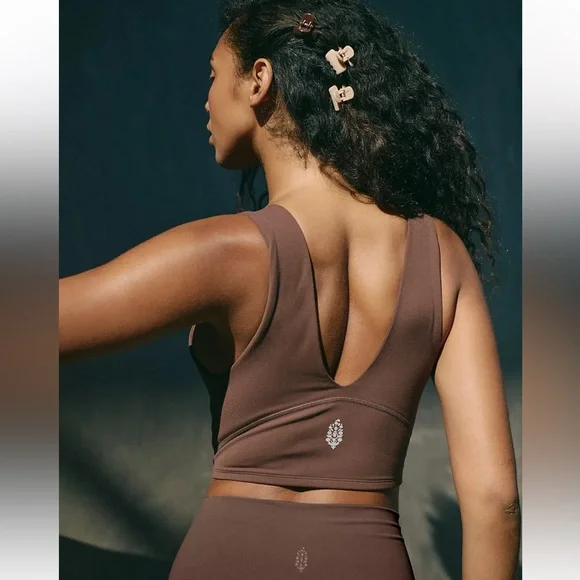 Free People Better Better Crop Brown V-Neck Top Tank Bra - Picture 2 of 6